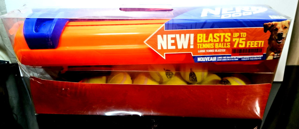 Nerf Tennis Ball Blaster Dog Toy Fetch Game 10 Tennis Balls NEAR MINT open box